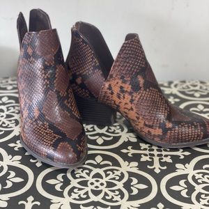 Brown snakeskin booties